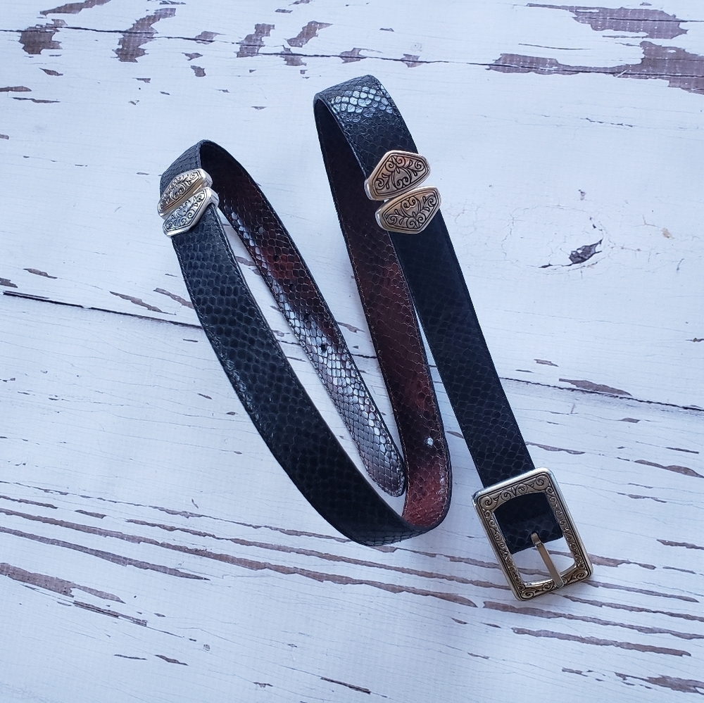 Brighton black leather and silver details belt